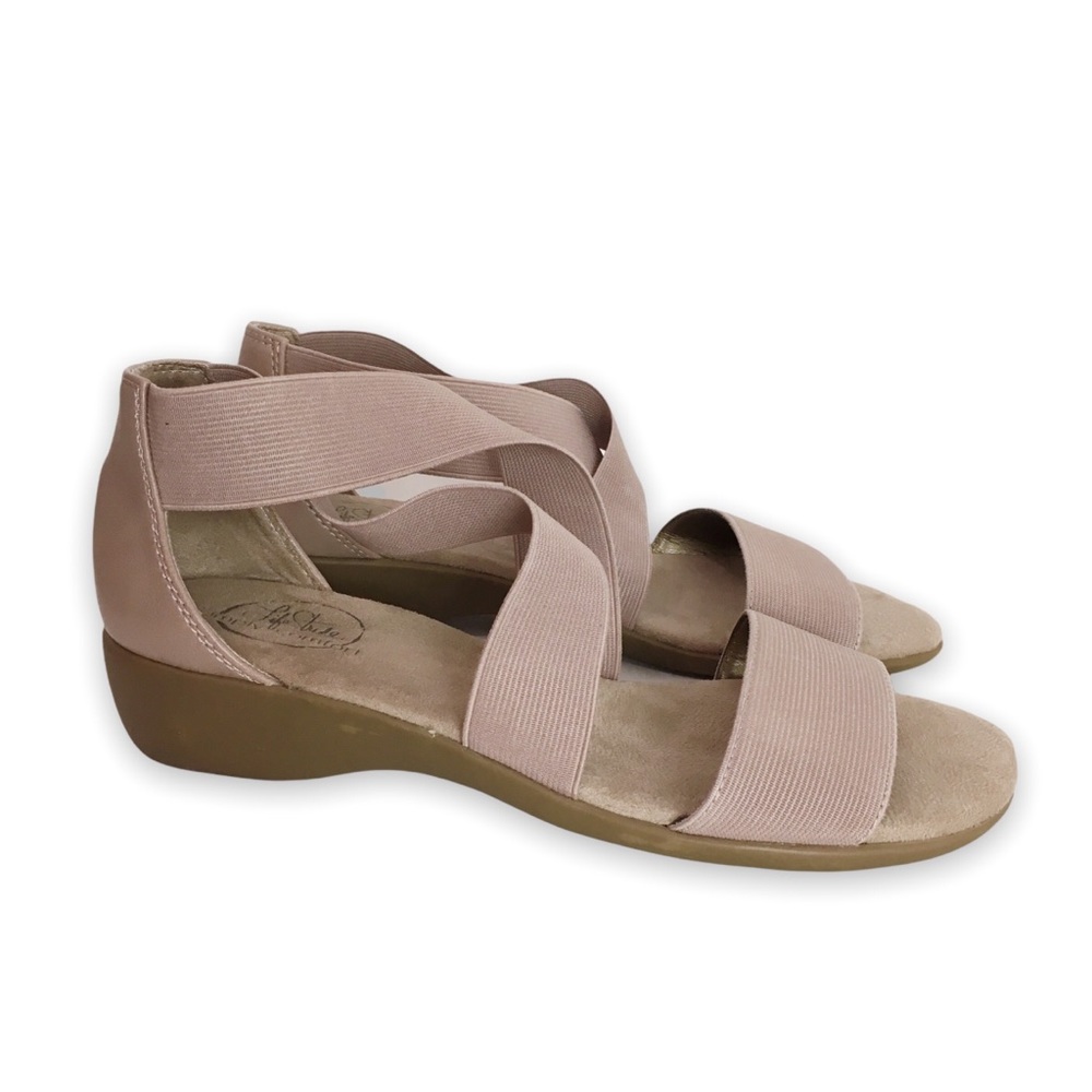 Lifestride Misty Mauve Tellie Low Wedge Crisscross Sandals Women's Size 7